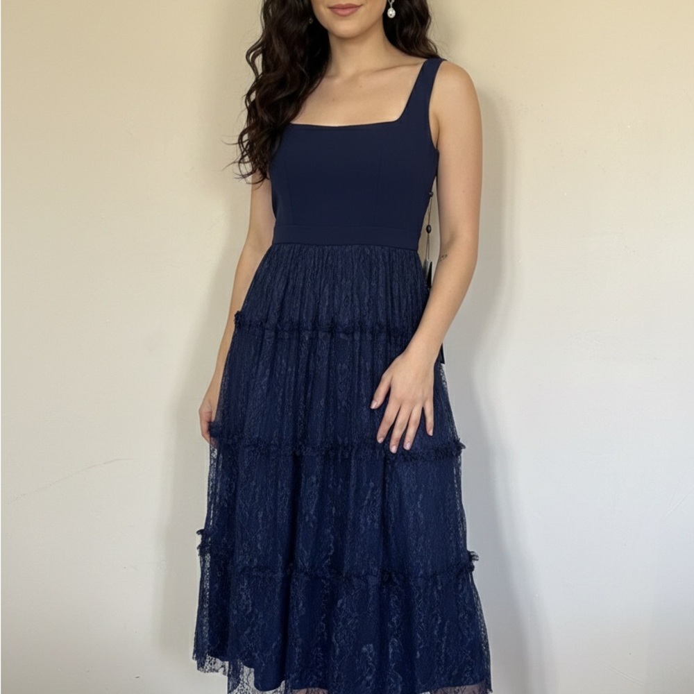 Adrianna Papell Midnight Blue Tiered Midi Dress‎